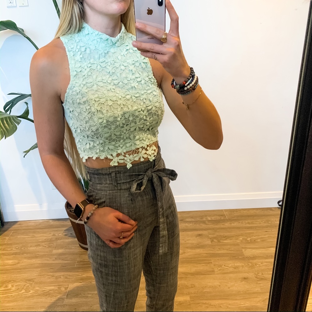 Mint Green Charlotte Russe Lace Crop Top Sz Small
